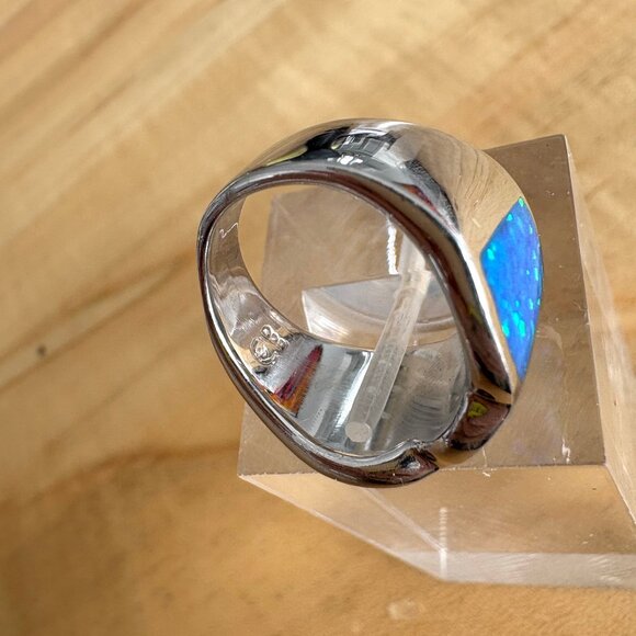 Solid Sterling Silver Ring with Opal Inlay Gorgeous Colours Size 6 - Picture 5 of 11